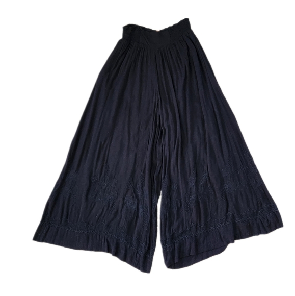 Free People Angie's Set Bottoms Only Wide Leg Black Viscose‎ Pants Women's Large - Picture 2 of 13